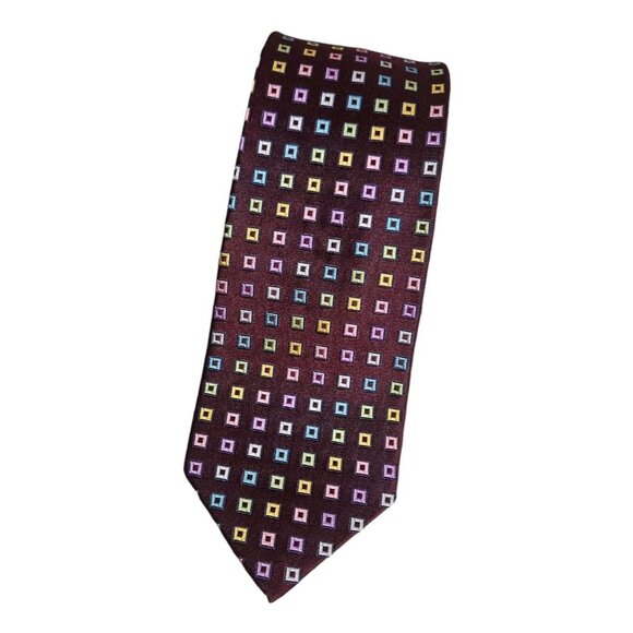 CHARLES TYRWHITT Men's 100% Silk Necktie LUXURY Burgundy Geometric W:3.7" EUC